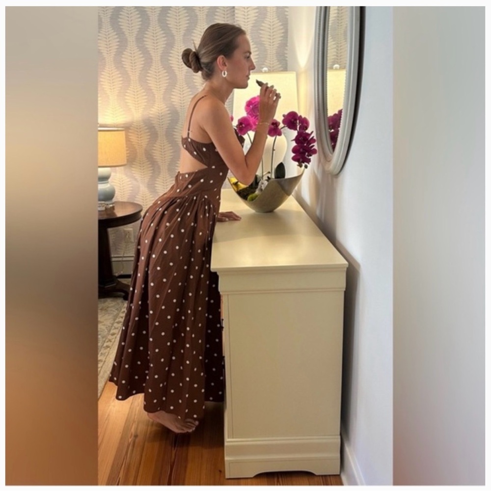 Caroline Constas Brown Polka Dot Cutout Maxi Dress